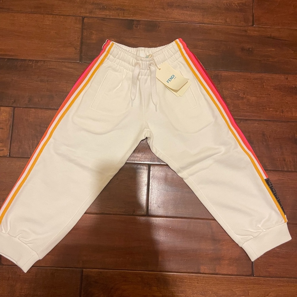 Brand New (with tags) Fendi Kids Sweatpants Unisex White + Pink Rainbow (4T)